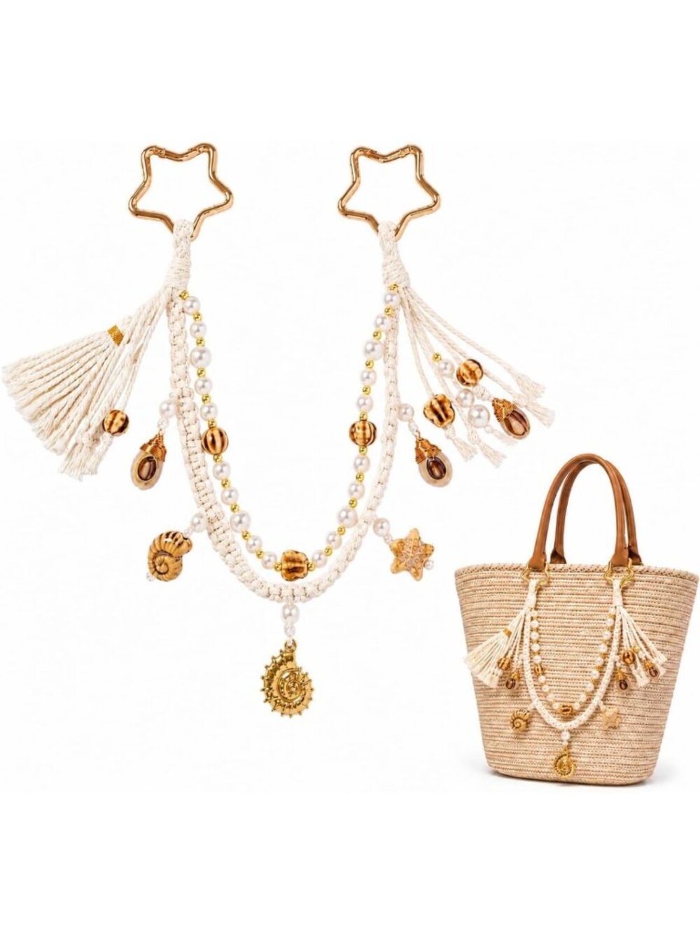 Chic Rope Bag Charm & Chain Keychain for Handbags, Purses & Backpacks - White